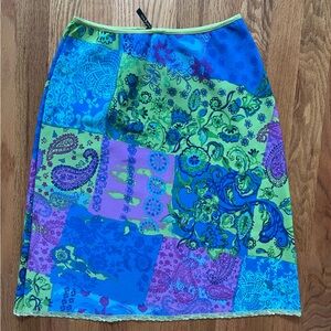 Desigual Vibrant A-Line Skirt with Blue and Green Patterns